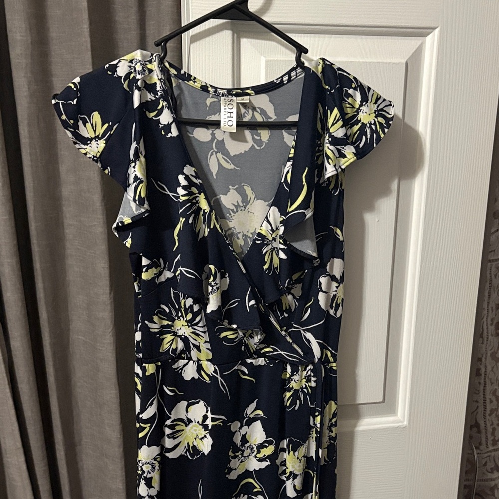 Navy and Yellow Floral Maxi Dress
